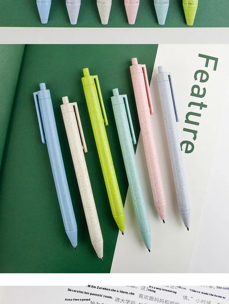 High Quality Recycled Eco-Friendly Wheat Straw Ballpoint Pens Custom Logo Wholesale Hot Sale for Sports Advertising 1.0mm