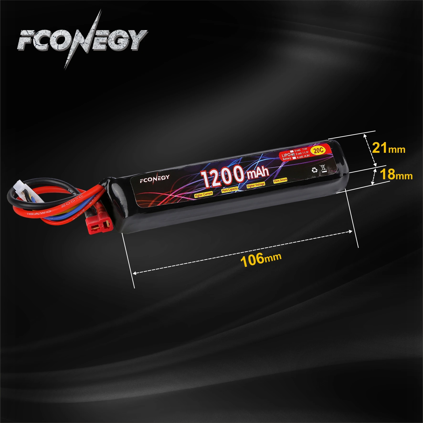 Fconery Rechargeable Airsoft Lipo Battery 11.1 Stick Pack 3s 1200mah ...