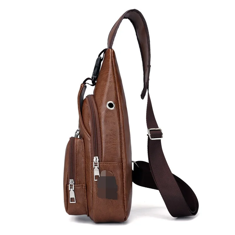 Hot Selling USB Charging Casual Fashion Shoulder PU Leather Men's Chest Bag Messenger Bag