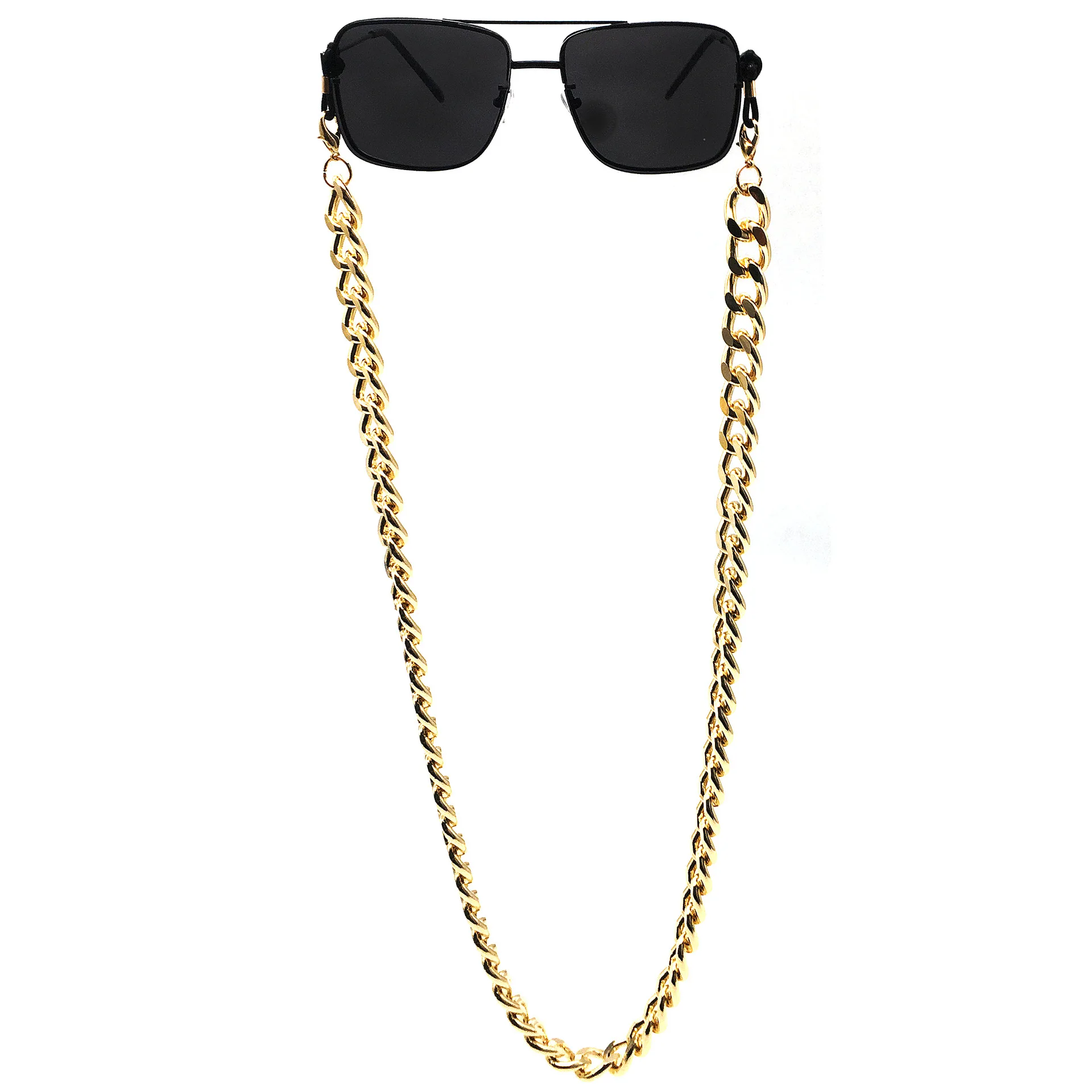 Direct Selling 15mm Thick Cuban Chain Metal Glasses Non Slip Gold Chain Sunglasses Decorative