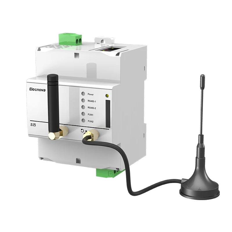 Industrial LoRaWAN gateway mounted on utility pole with antenna