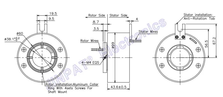 15 Circuits Through Bore Ethernet Slip Ring Transmitting Current and Signal