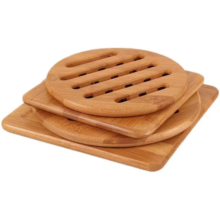 Bamboo Heat Resistant Pads Teapot Trivet Square & Round Set Of 4 Bamboo