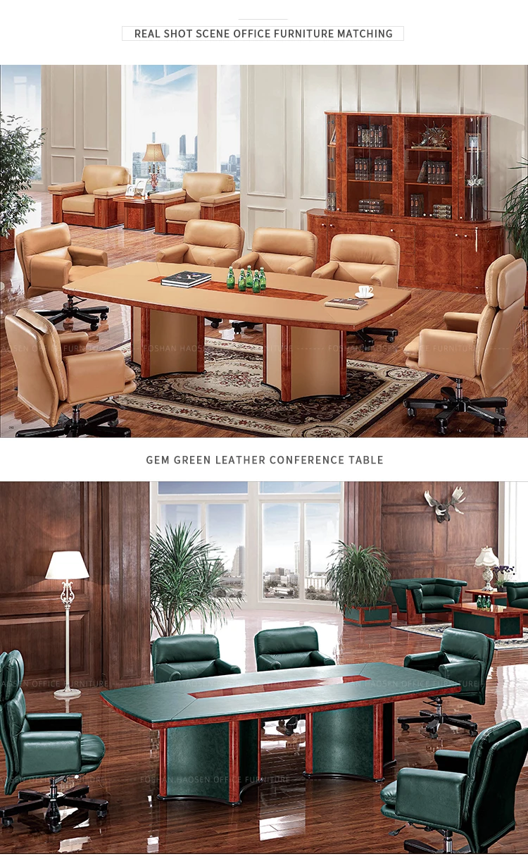 CHINA HAOSEN Wooden leather luxury design 8 people use 240cm length meeting room furniture Conference table and chair