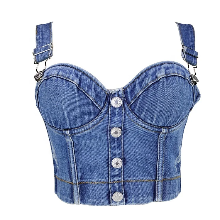 

Ladies Fashionable cotton Denim jeans wear chain fitness camo crop cover tops custom women, Blue color