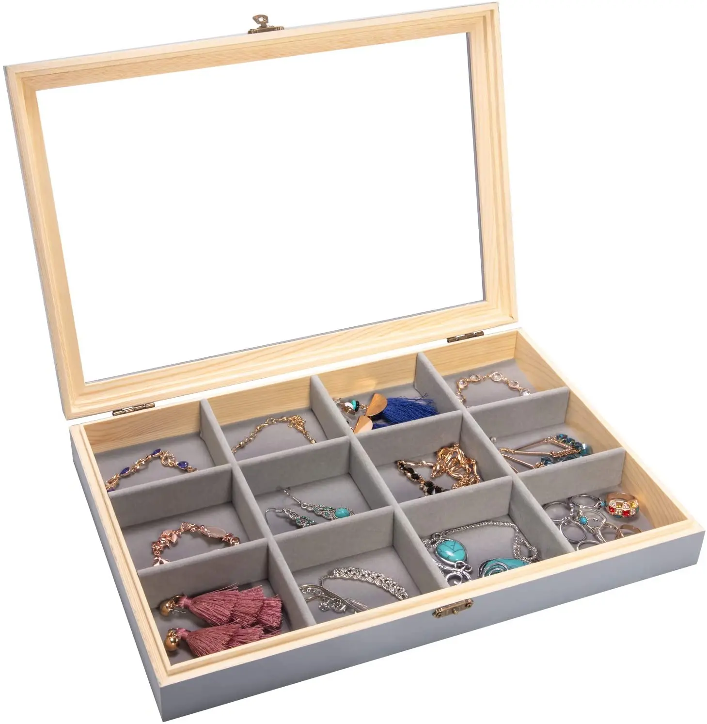 Wooden Jewelry Tray With Lid,Jewelry Display Organizer With Removable