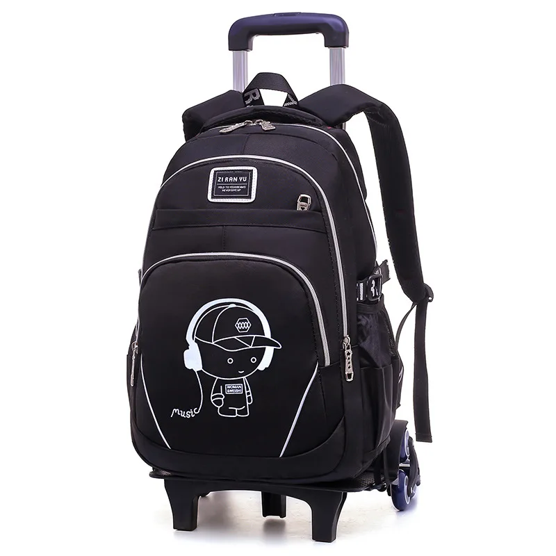 Hot Selling Wheeled Trolley Black Backpack School Bags for 8-12 Years Old Boys