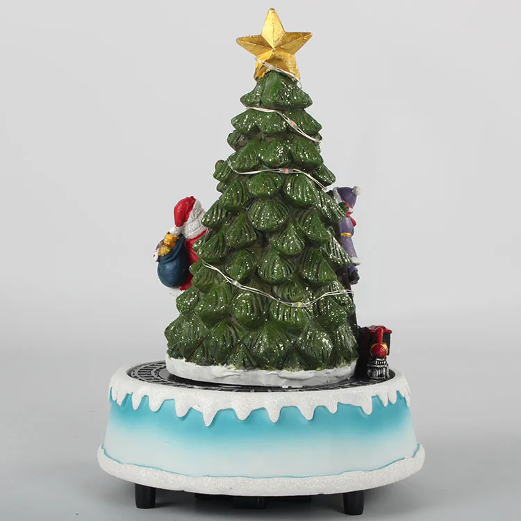 自定义树脂 led 音乐旋转圣诞树圣诞老人场景动画圣诞音乐盒与孩子和