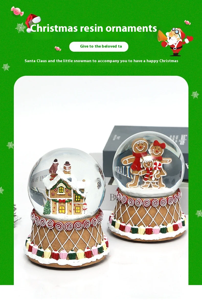Transparent Crystal Ball Christmas Light Music Box Resin Crafts with Bear Sculpture and Automatic Christmas Snow Globe