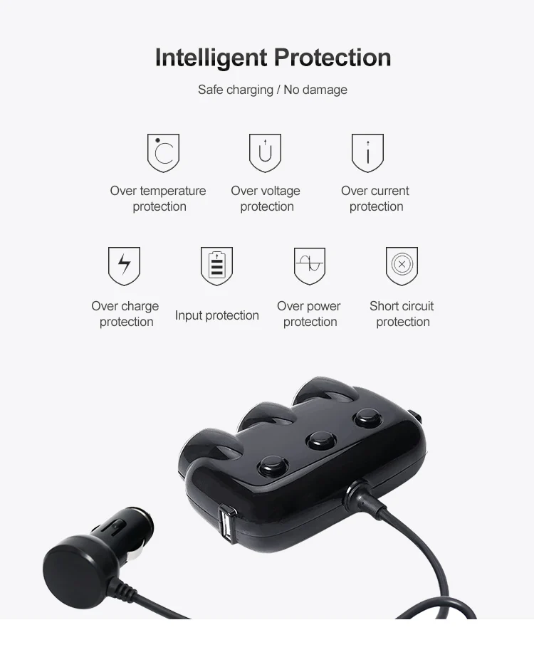 ABS 5V 3.1A Dual 2 USB 3 Cigar Cigarette Lighter Socket Car Charger Splitter Adapter With Two USB And 3 Switch Button