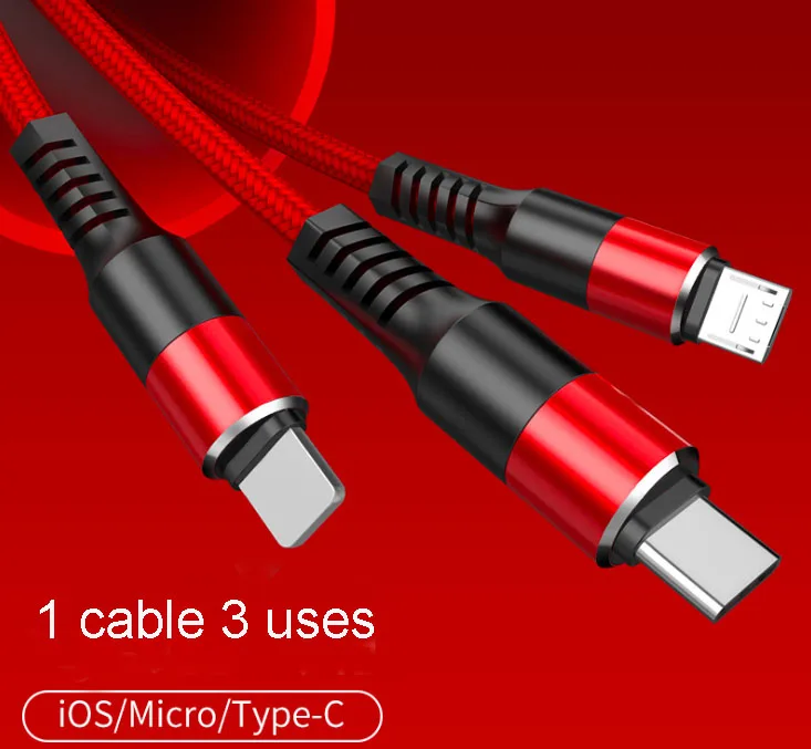 Fashion present gift Nylon Braided one drag three 2.5A quick charging wire 3 in 1 usb cable - ANKUX.COM