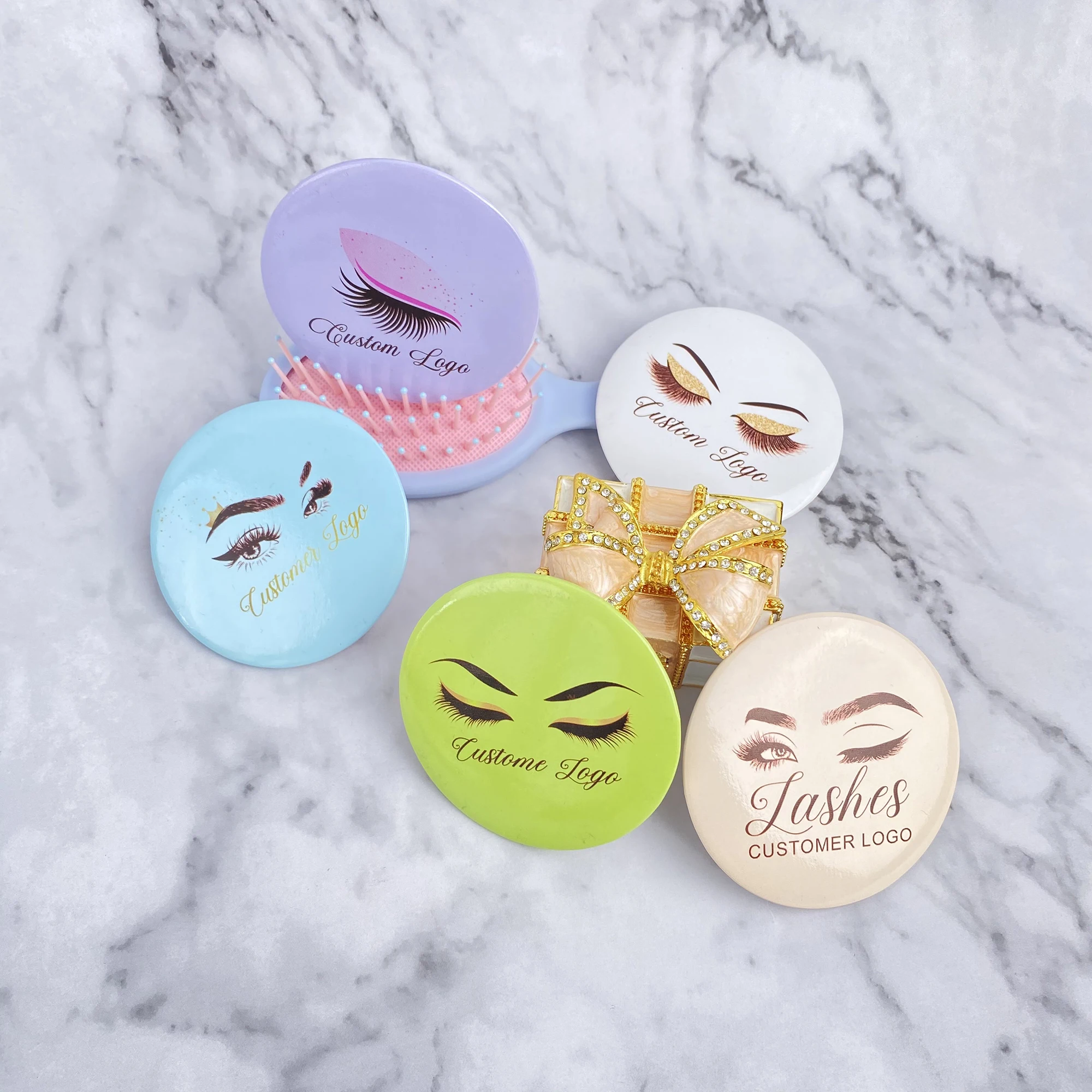 Wholesale Custom Print Logo Cute Acrylic Pocket Round Mini Make Up Hand