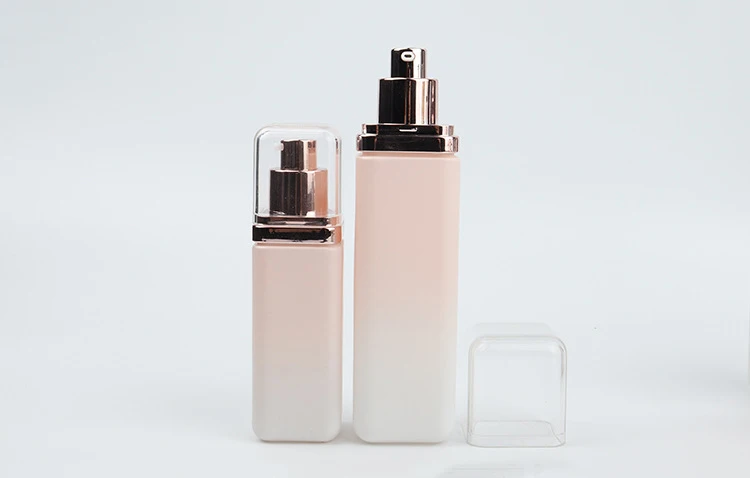 Luxury Cosmetic square glass bottle set -- skincare container manufacturer-- aluminum  with pump&spray&gold cap details