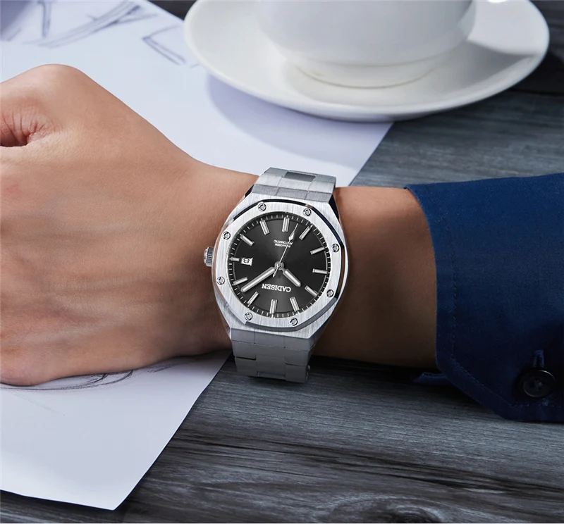 CADISEN 8180 Japan NH35A Movt Men's Watches Mechanical Automatic watch 5  ATM Wrist Watch business men Clock Date hombre