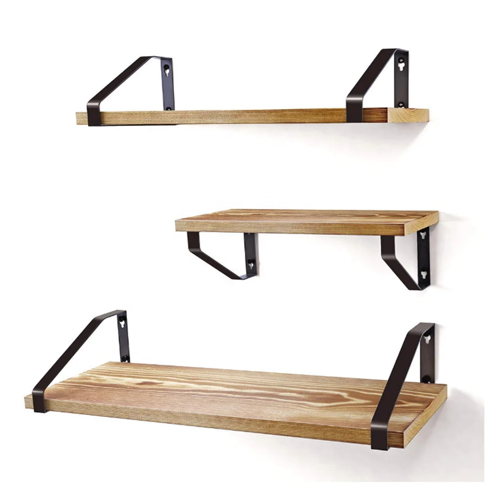 天然仿古浮动货架装饰实木壁挂式展示架