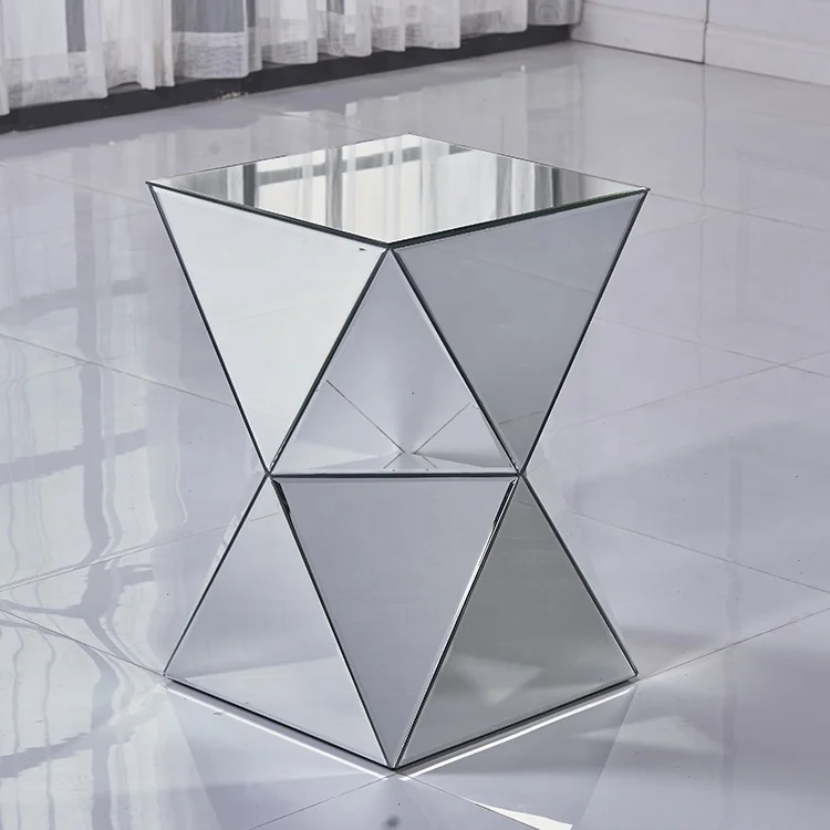 
High quality multifunction diamond angle tempered glass coffee mirrored table 
