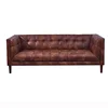 Modern European Style Furniture 3 Seater Sleeping Couch Brown Leather Living Room Wooden Sofa