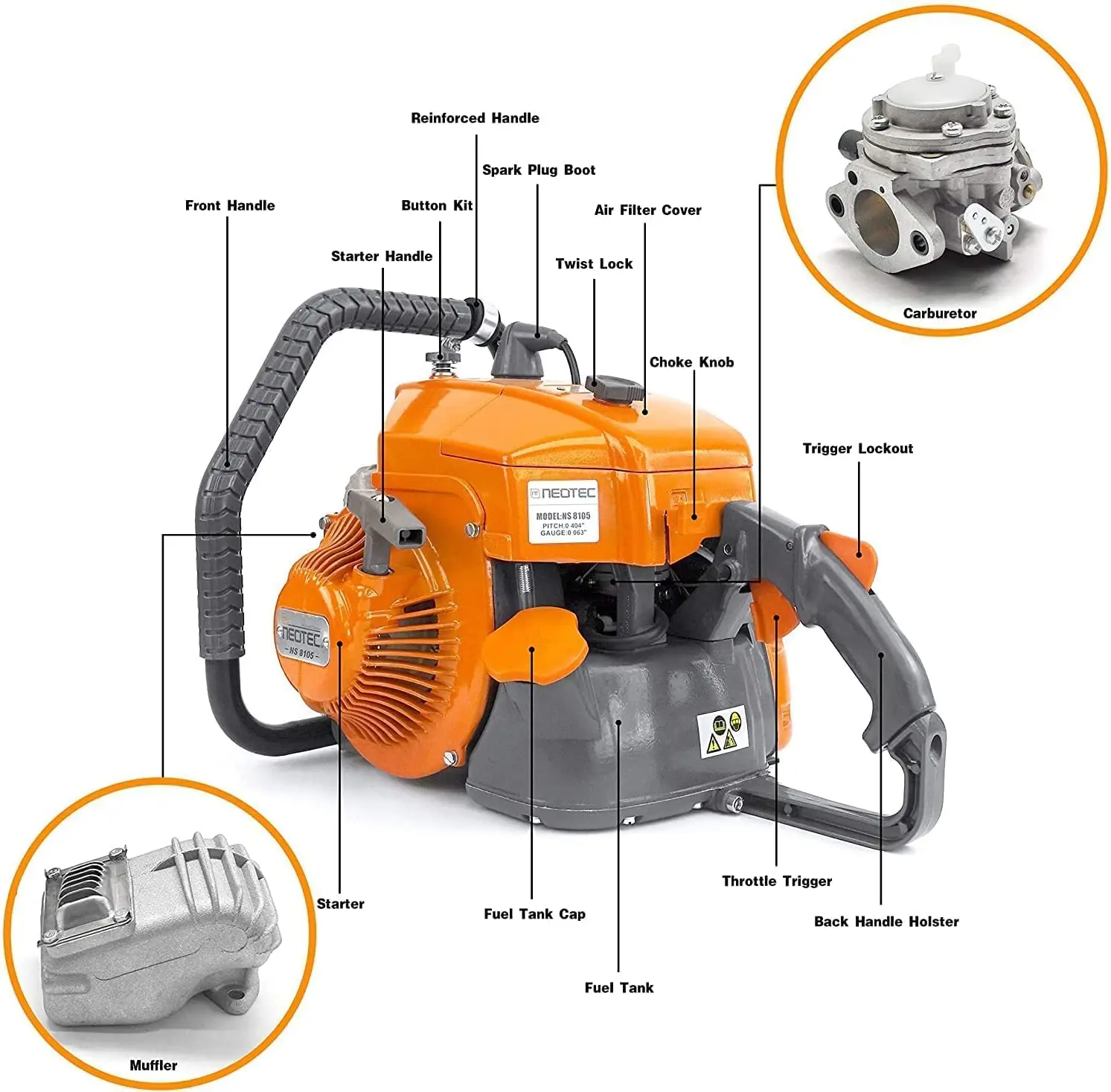 Aogu Neotec Ns8105 36"/42 Chainsaws Professional 105cc Top Handle