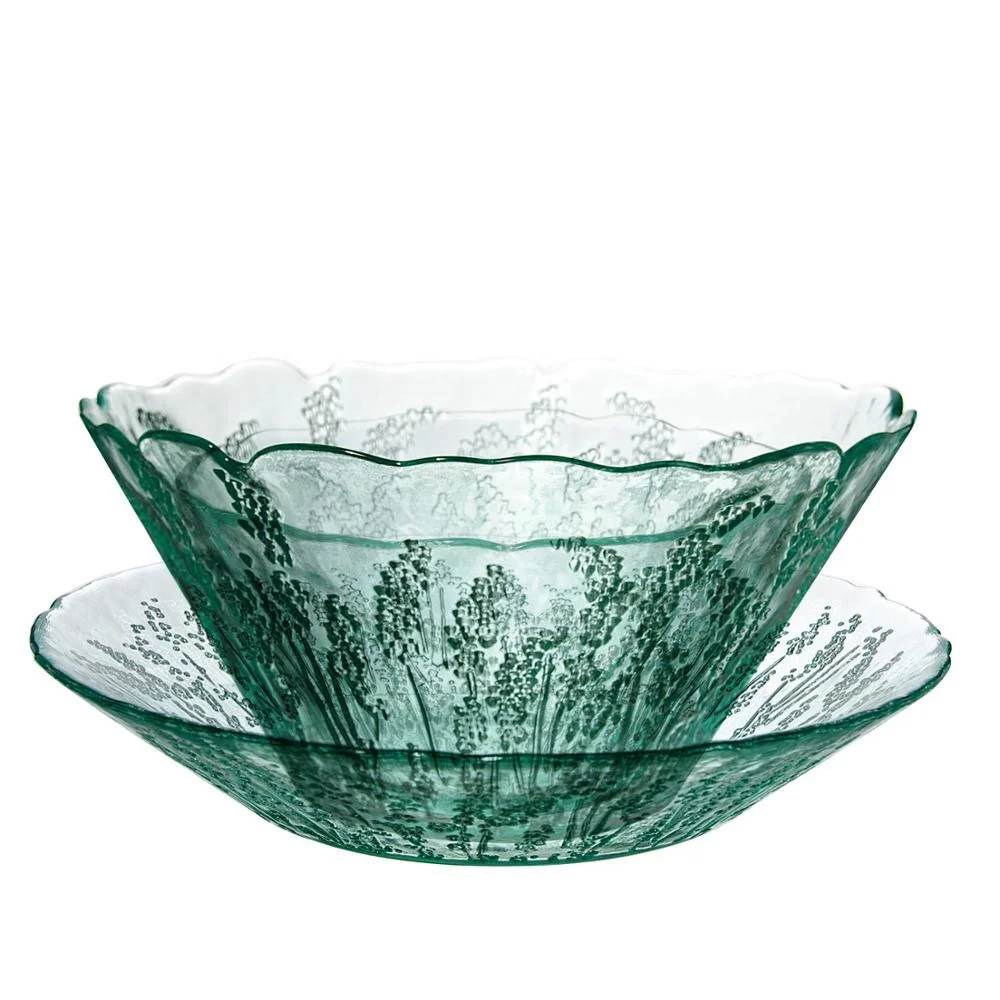 中国工厂批发廉价定制压花彩色玻璃碗套装沙拉碗