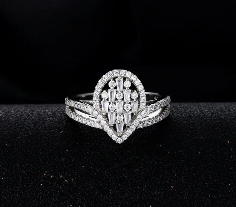 S925 Silver Micro-Inlaid Diamond Crown Ring Water Drop Styling Fine Jewelry with Rhodium Plating Gemstone Lab Diamond Ring