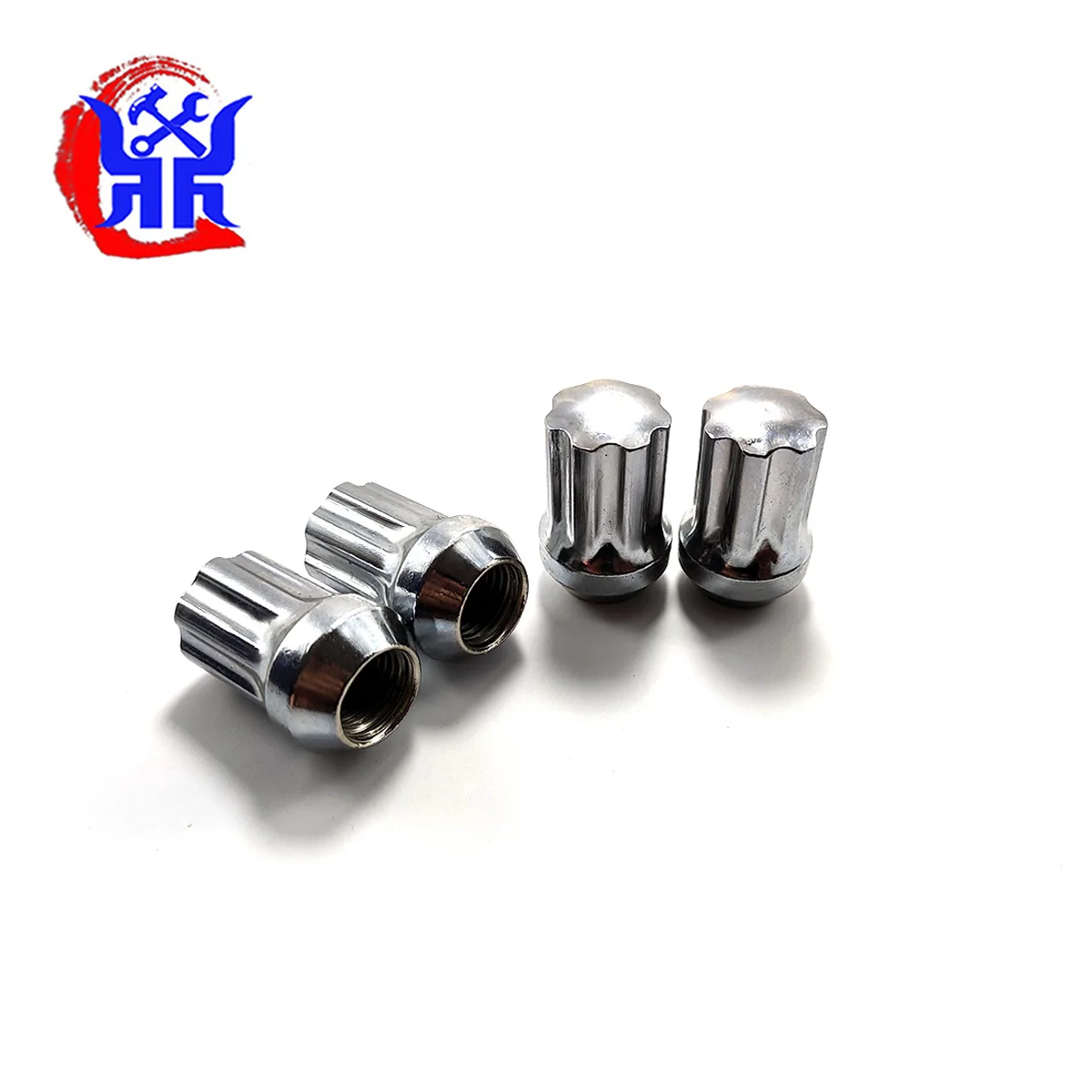 14x1.5 Silver Duplex Short 7 Spline Drive Tuner Wheel Lug Nuts 1.37