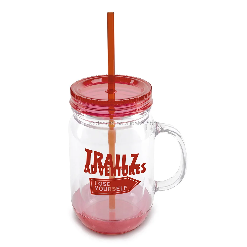 Custom New Style Plastic Mason Jar Mug With Lid And Straw And Handle Buy Plastic Mason Jar Mug