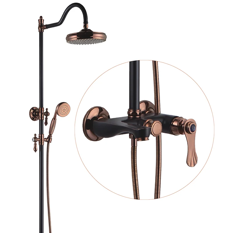 Old Fashioned Wall Mounted Marble Jade Stone Rose Gold And Black Rainfall Bathroom Shower Faucet Set