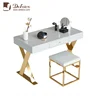 Golden X Side Leg Dressing Table Bedroom Furniture White Painting with Make Up Stool Modern Luxury
