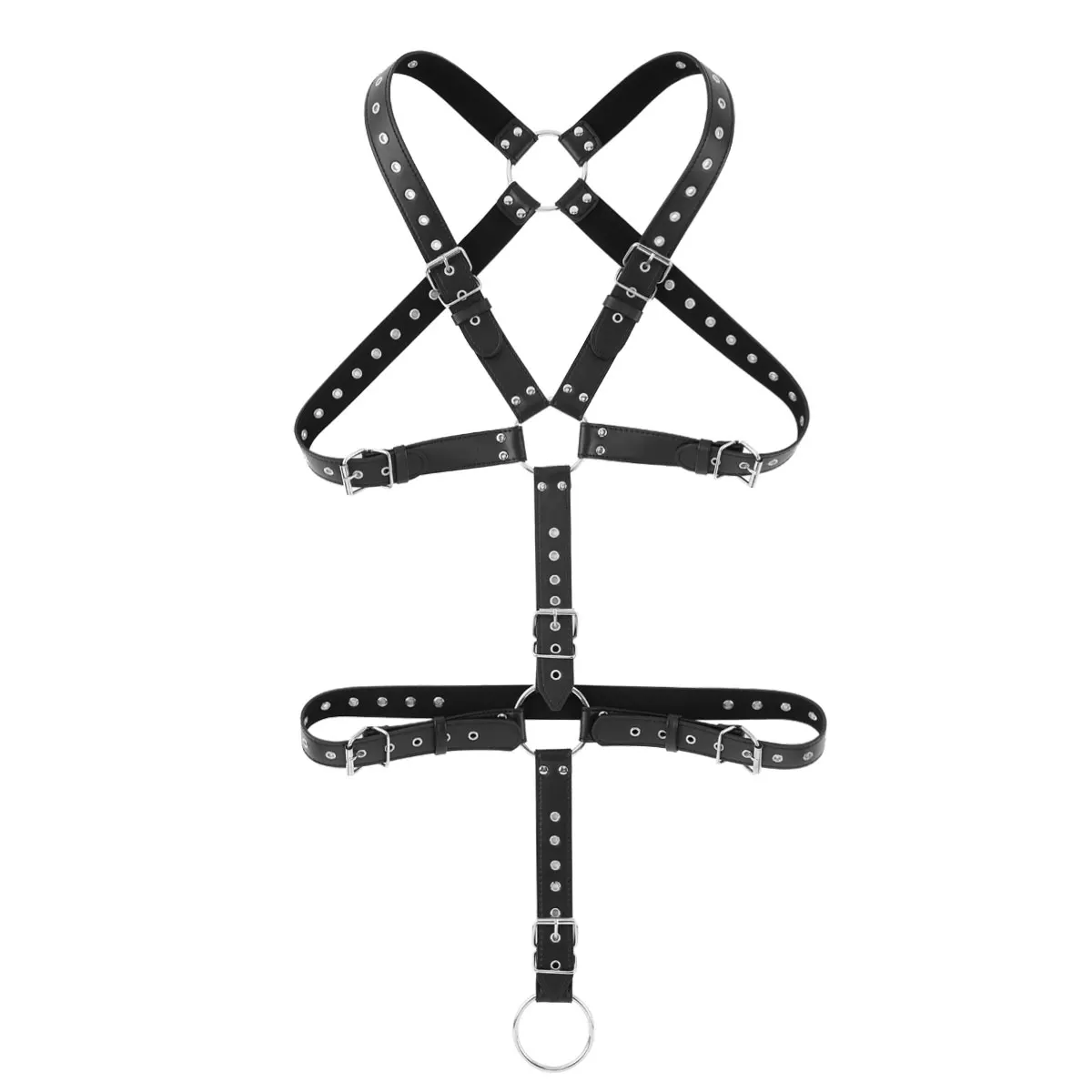 Mens Detachable Bondage Full Body Harness Clubwear With O Ring