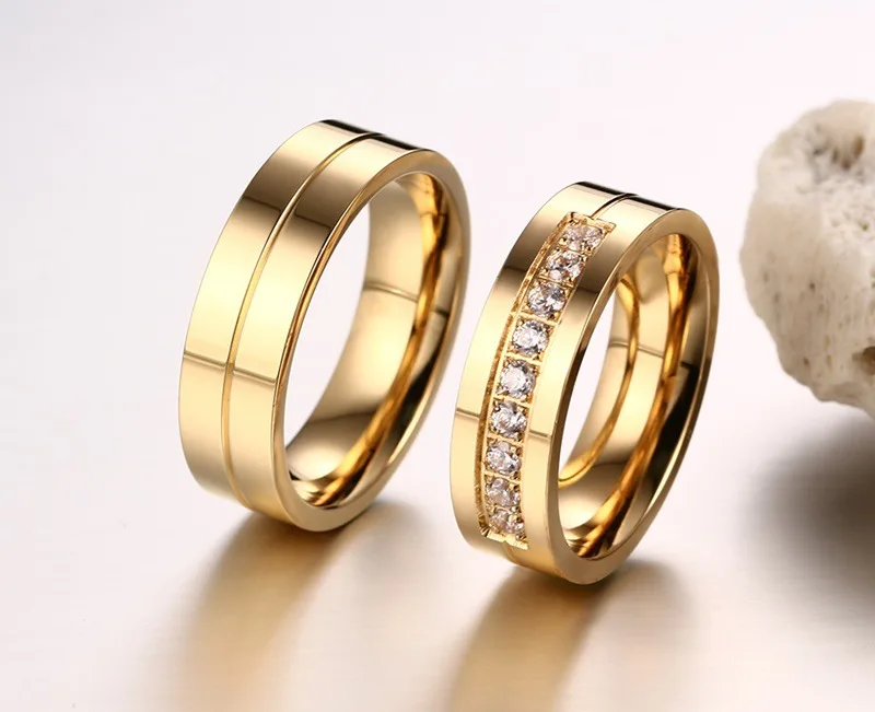 TT S.Steel Gold Eternity CZ Wedding Band Ring Size 6-15 Mens & Womens Set Couple 