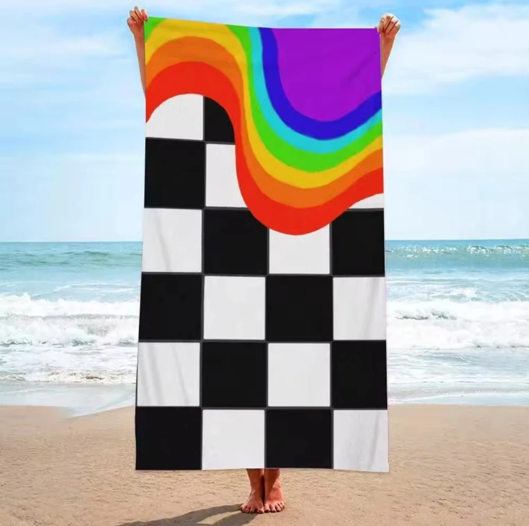 Wholesale 100*180cm Microfiber Beach Towels Customized Checkered Floral Pattern Fashionable Turkish Summer Compressed Travel Gym factory