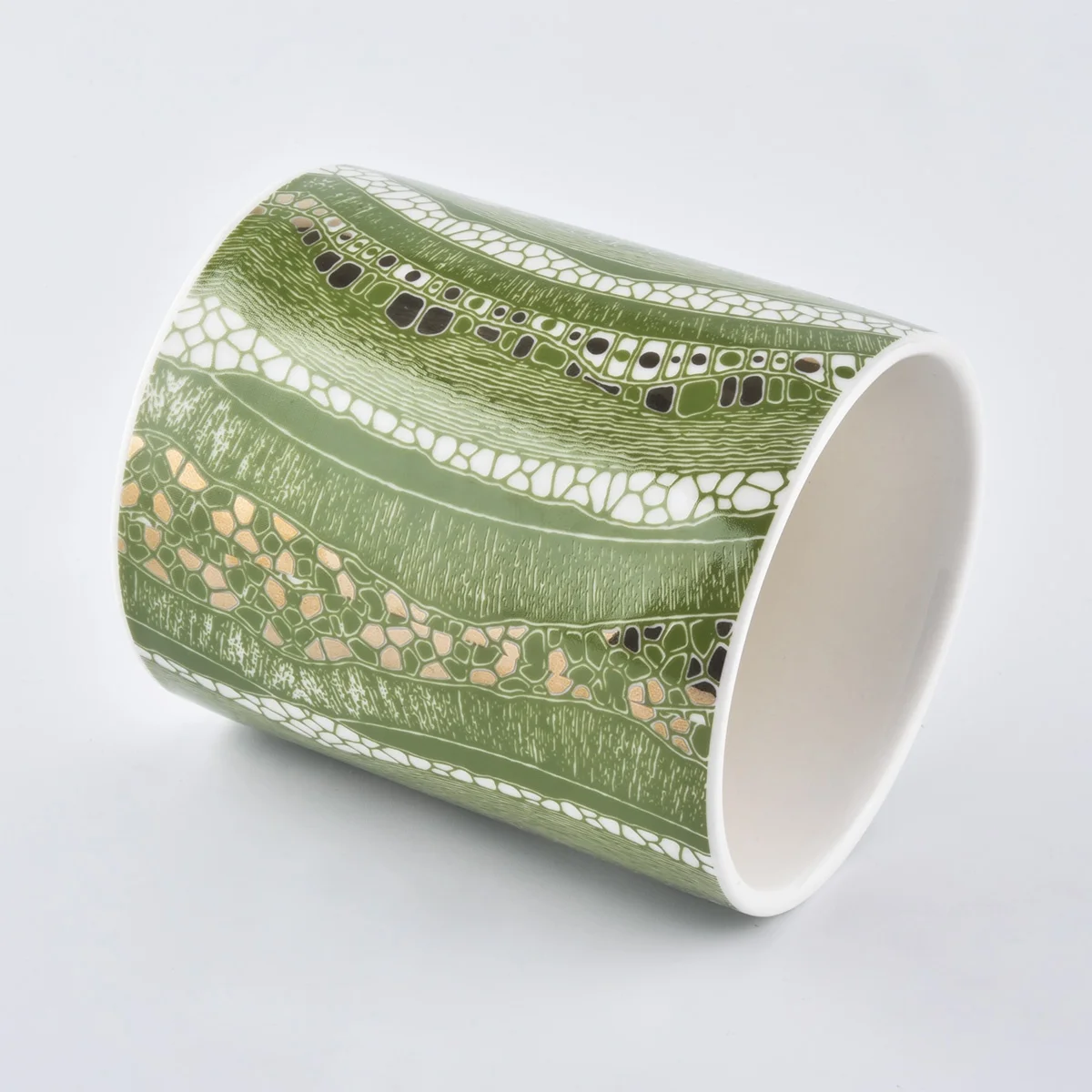 Green Full Decal Ceramic Candle Vessel Jars for Candle Making