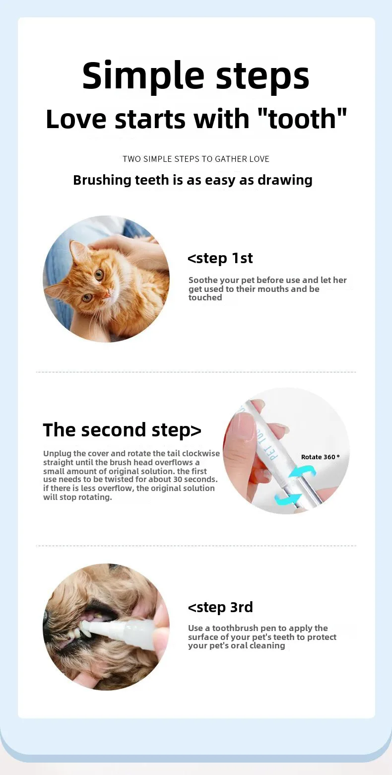 Universal Pet Dental Pen Integrated Teeth Cleaning Tool Toothpaste for Cat Dog Toothbrush Pen for Breath Care Packaged in Box