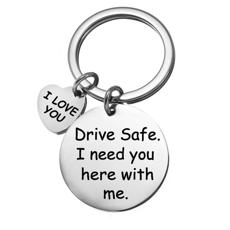 Drive Safe I Need You Here with Me Wood Keychain Dark Brown 