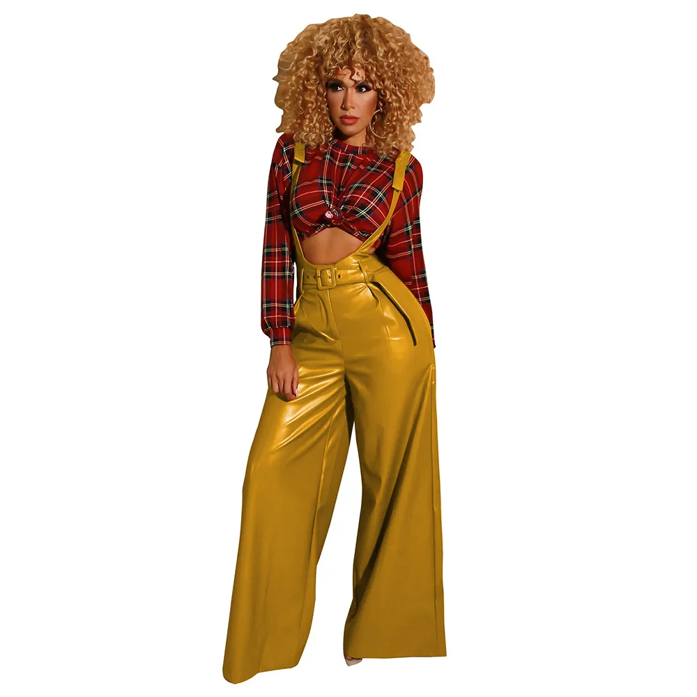 yellow leather pants womens