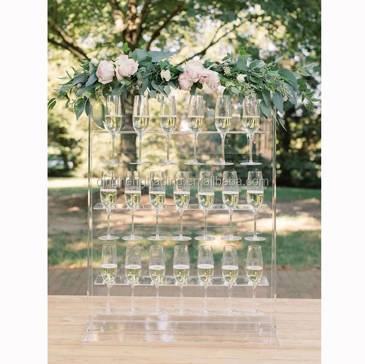 Custom 3 Tier Tabletop Clear Acrylic Champagne Wall Display Stand Rack