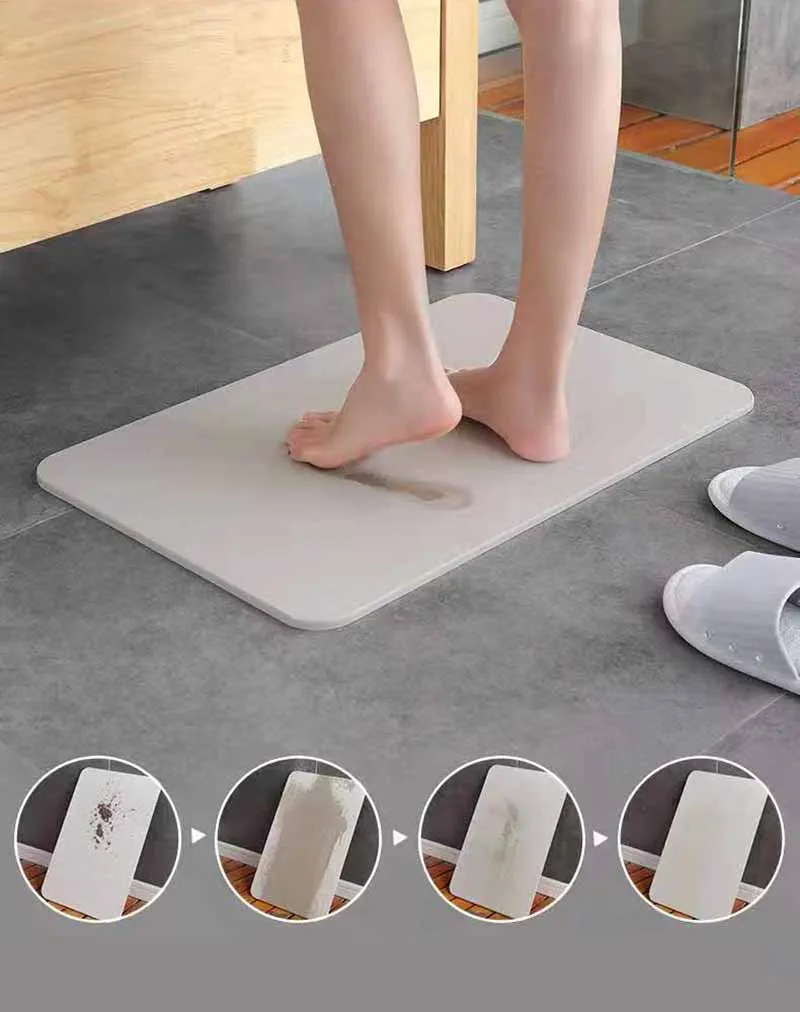 Bathroom Absorbent Diatomite Bath Mat Fast Drying Anti Slip Bathroom
