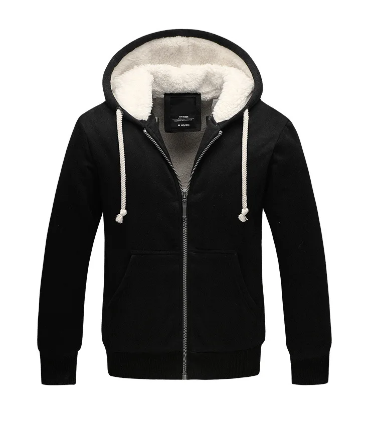 Custom Print Embroid Men's Oversize Winter Warm Sport Streetwear Hoodie Thick Fleece Thermal Hoodie Jacket With Hood