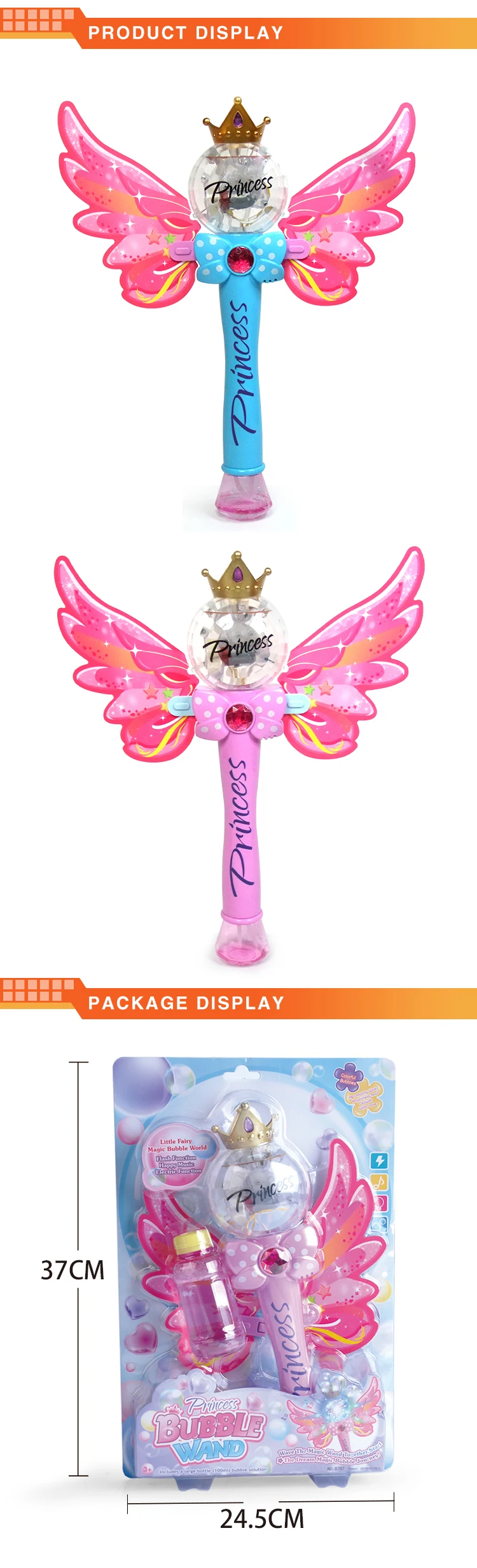Newest design plastic fairy wand music&light bubble stick toy