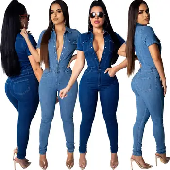 ladies blue jean jumpsuits