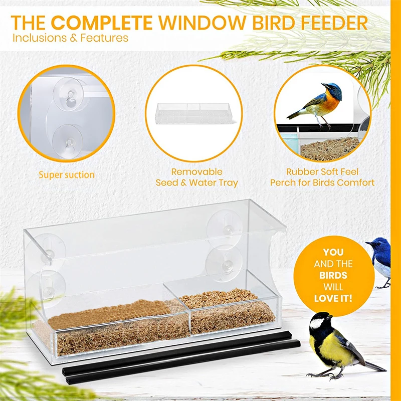 Bocheng Krick View Window Tray Bird Feeder Window Mount Large Outdoor ...