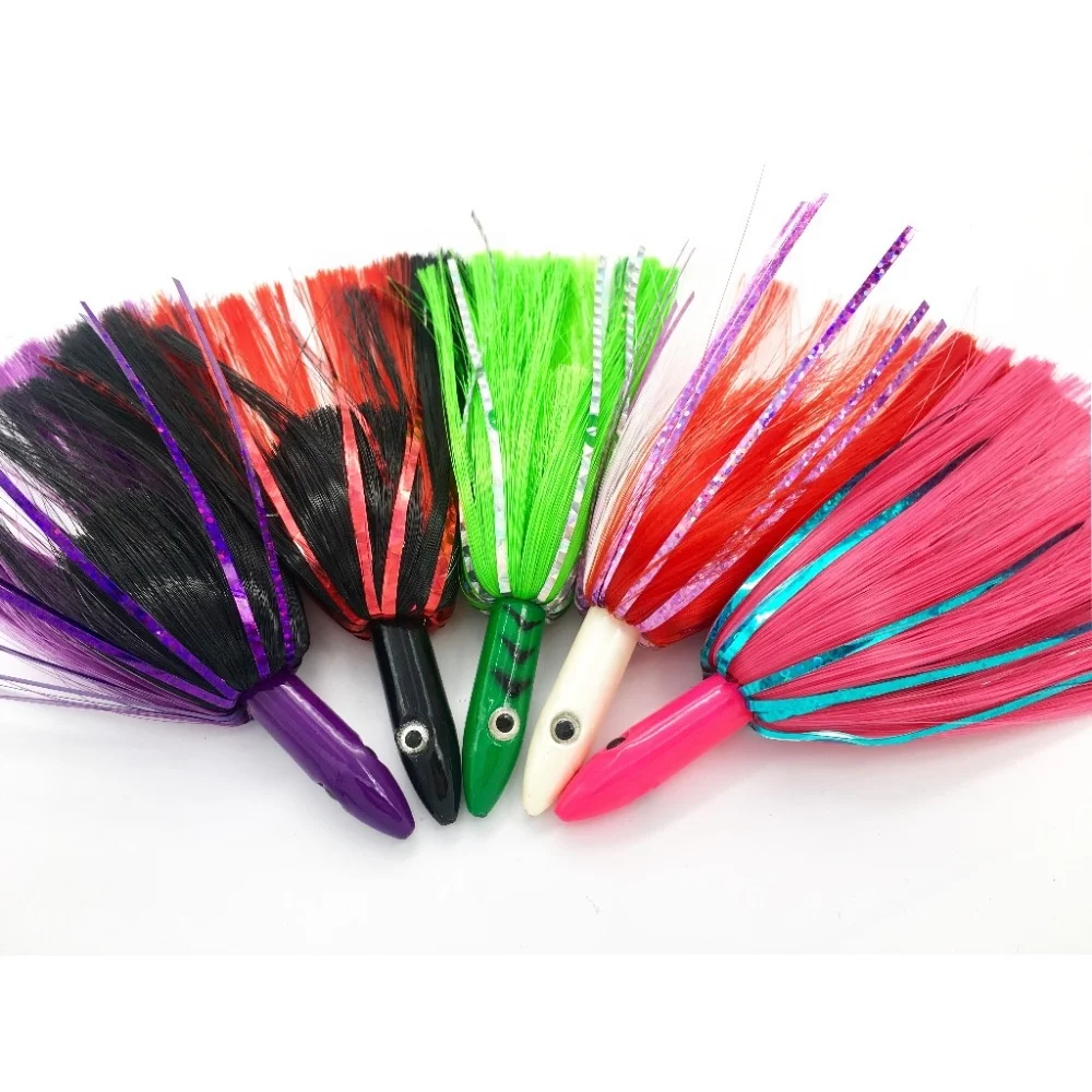 Island Trolling Fishing Lure Nylon Hair Skirt Sea Fishing Tackle Hard Plastic Lure Head Bubbler