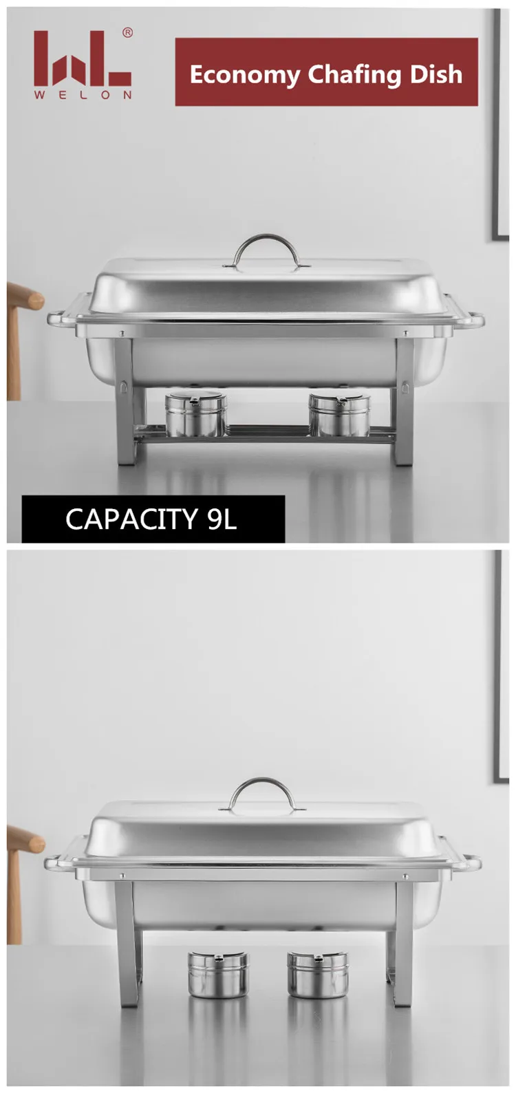 hotel buffet rectangle stainless steel kitchen equipment Capacity 9 liter chaffing dishes for catering