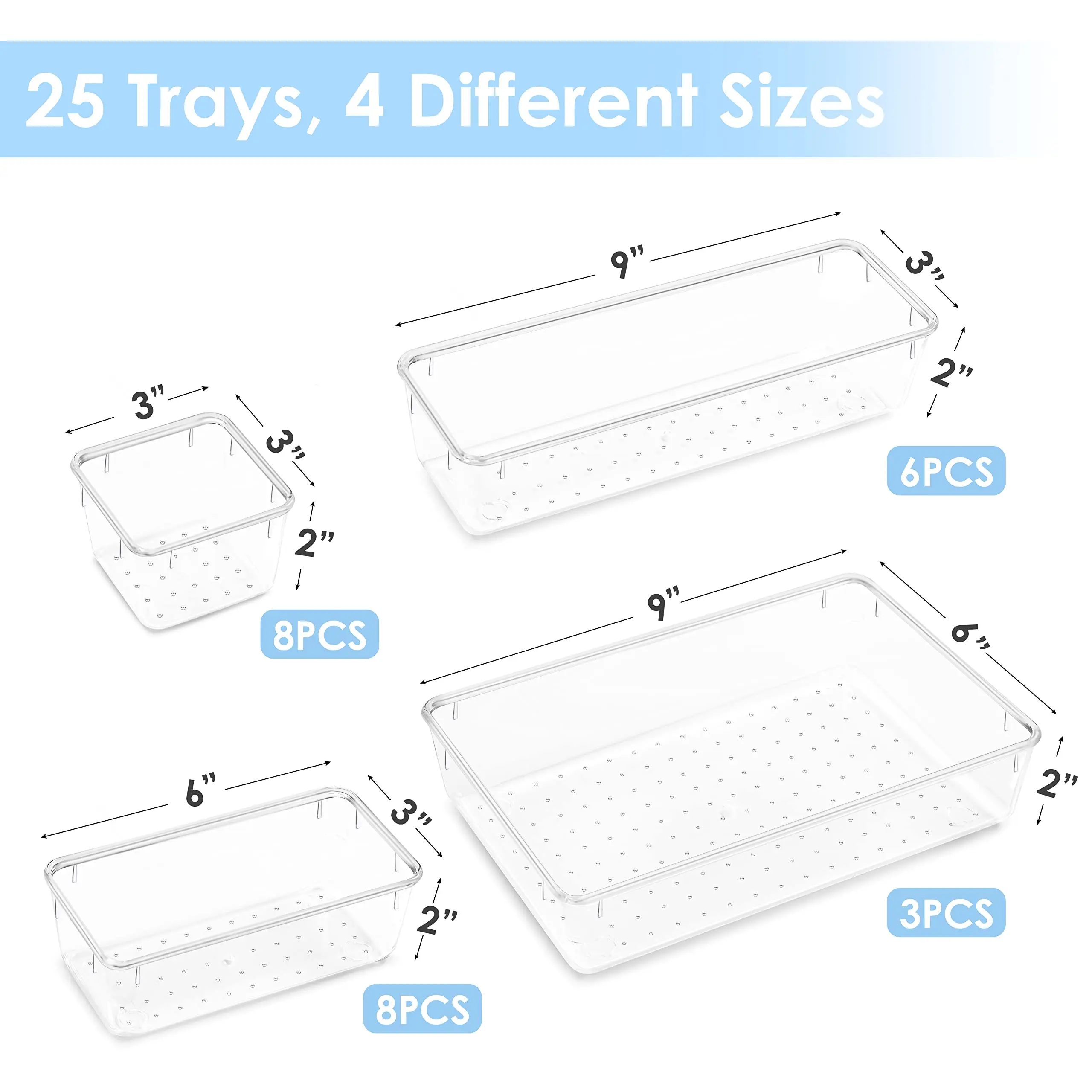 Clear Plastic Drawer Organizer Set - 25 Pcs Desk Makeup Drawer