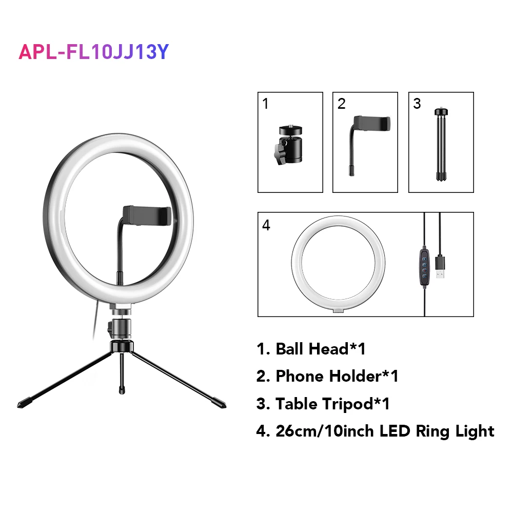 10 "/26cm selfie ring light flash mobile photographic circle led ring light with tripod stand