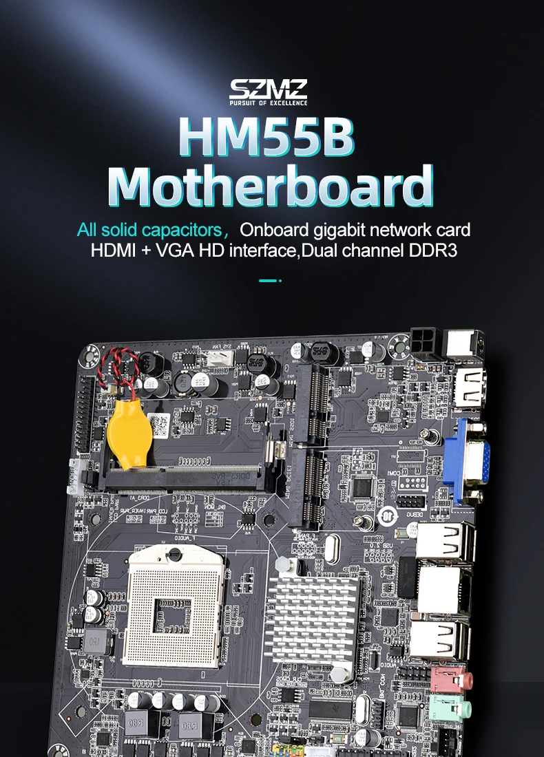 Pga 989 Socket With Mini Sata Mini Pcie Sodimm Slots Hm55 Motherboard ...