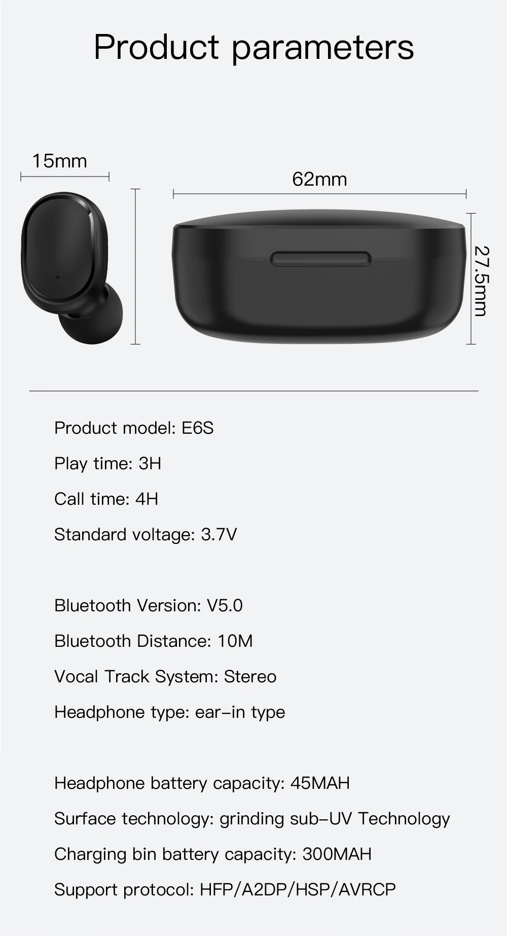 Robotcube Bluetooth Earphone Earphonne Headphone Headset Hradphone Box E6s - ANKUX.COM