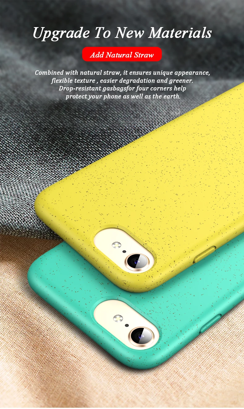 OEM Biodegradable Wheat Straw Material TPU Phone Case For Iphone 7 8 Back Cover