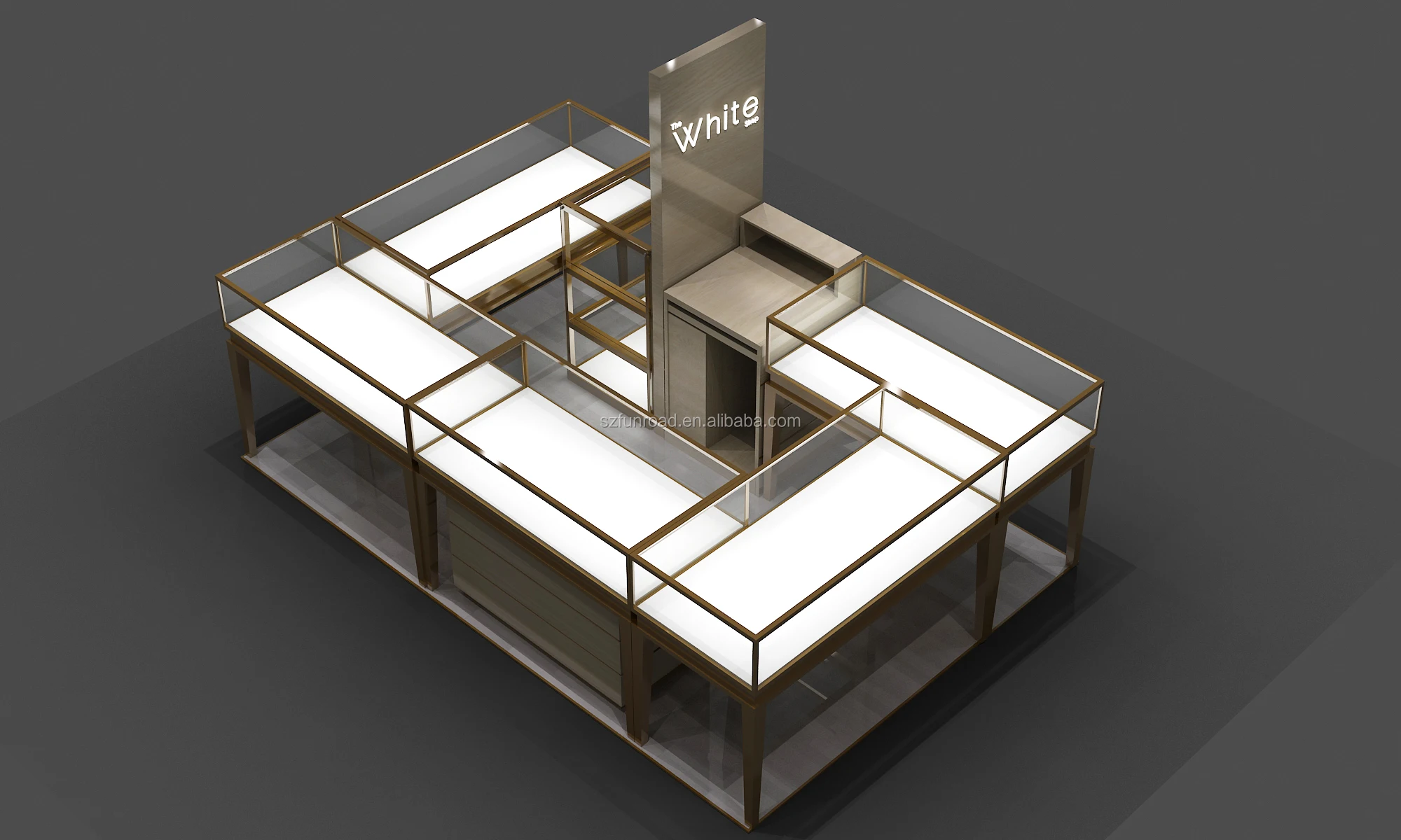 Shopping mall custom wood jewelry kiosk / modern glass jewelry display cabinet for sale