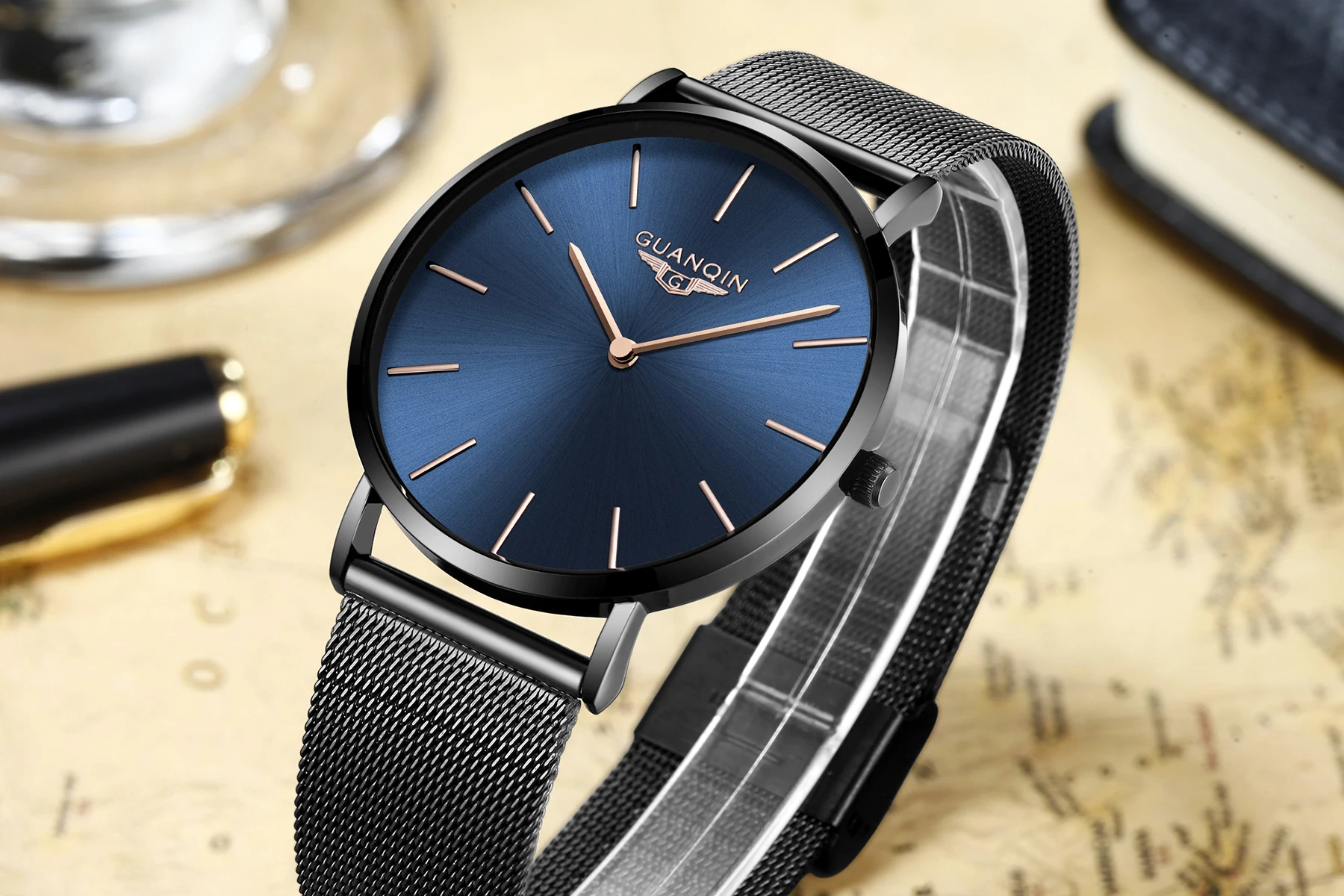 2018 简约风格 guanqin 网带时尚防水中性手表